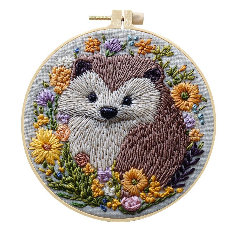 1Pc Hedgehog DIY Embroidery Handmade Fabric Material Kit in English, Suitable for Embroidery Hobby Beginners
