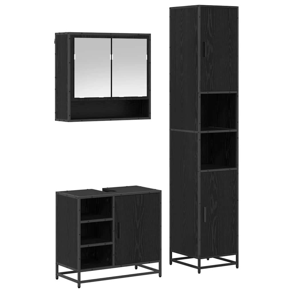 Bathroom Furniture Set 3 Pcs Black Oak Effect Engineered Wood