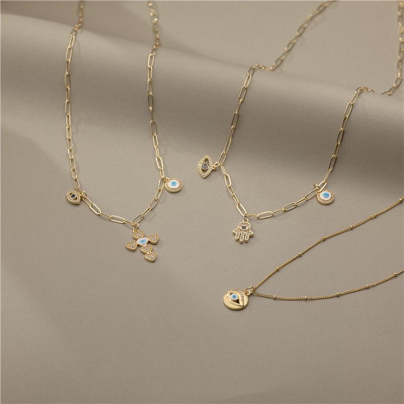 Valentine's Day Punk Copper Necklace with Rhombus Demon Eye & 18k Zirconia Bone Chain