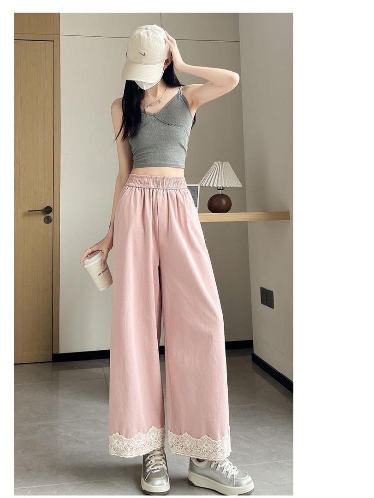 Lace Lace Splicing Pants Women Spring Summer High Waisted Wide Legged Trousers Loose Skinny Casual Stylish Straight