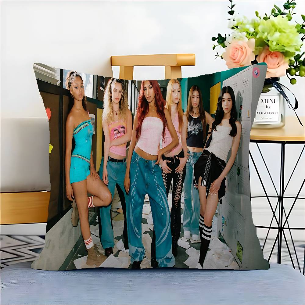 Korea Kpop Band K-Katseye Cushion Cover Polyester Sofa Cushions Decorative Throw Pillows Home Decoration Pillowcover