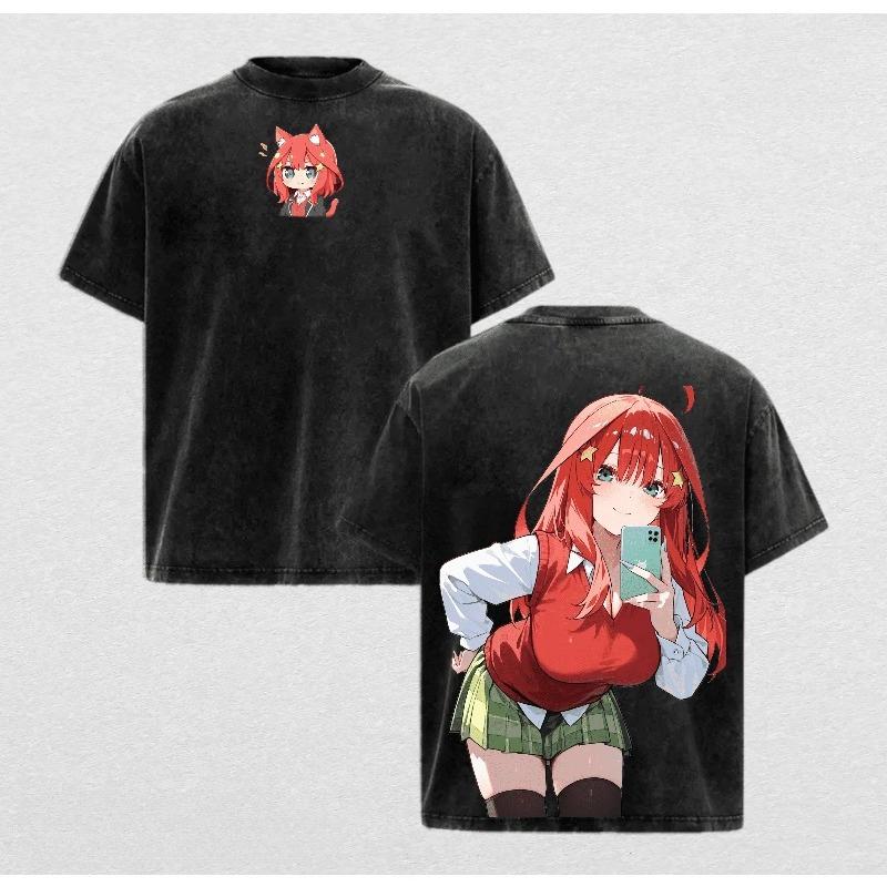 

Itsuki The Quintessential Quintuplets T-shirt Harajuku Y2k Washed T Shirt Summer Short Sleeve Cotton Tee Tops Men Women Clothing XXL чорний