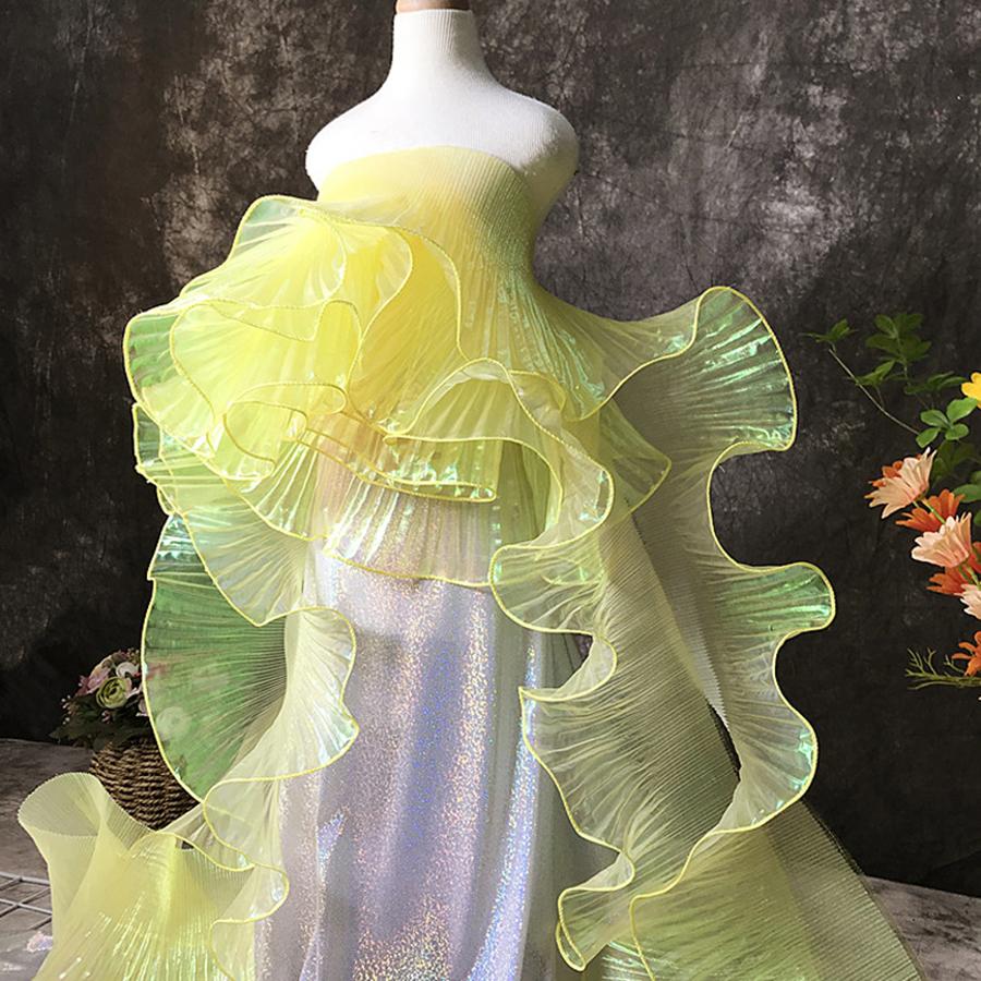 2 Yards Mermaid Pleated Flower Lace Magic Color Laser Gradient For Wedding Wave Striped Decoration Cloth Wide 15CM