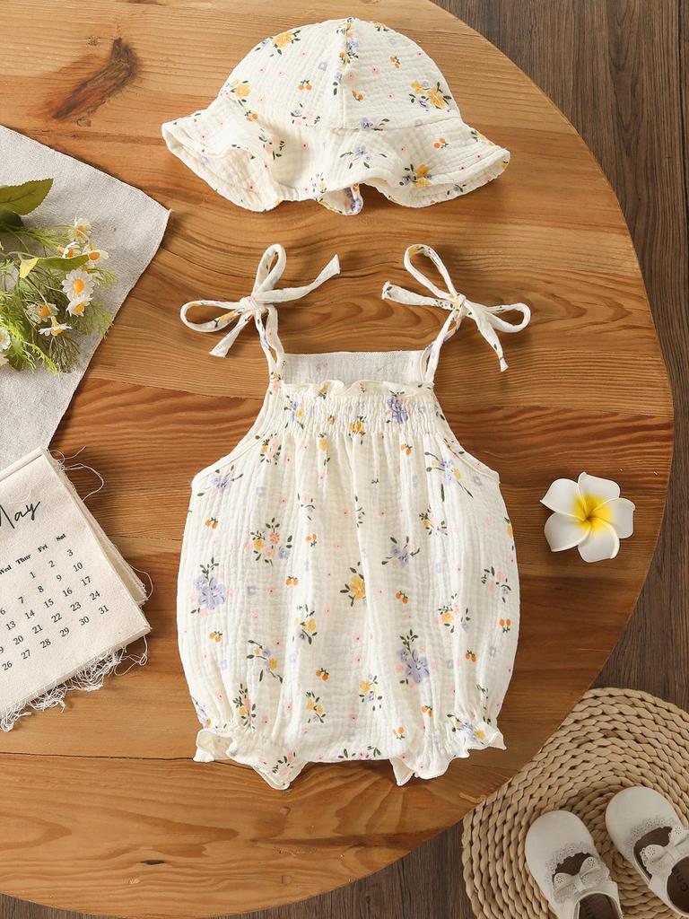Korean Style Floral Strappy Romper: Cute Summer Outfit for Babies & Toddlers