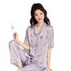 New Ice Silk Pajamas Women's Spring and Summer Short-sleeved Trousers Jacquard Simple Suit High-end Cardigan Three-piece Loungewear