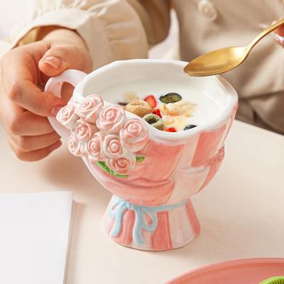 Caneca de Café Cerâmica Floral Café ml Criativa Fofa Feita à Mão Xícara de Rosa Xícara de Chá para Escritório e