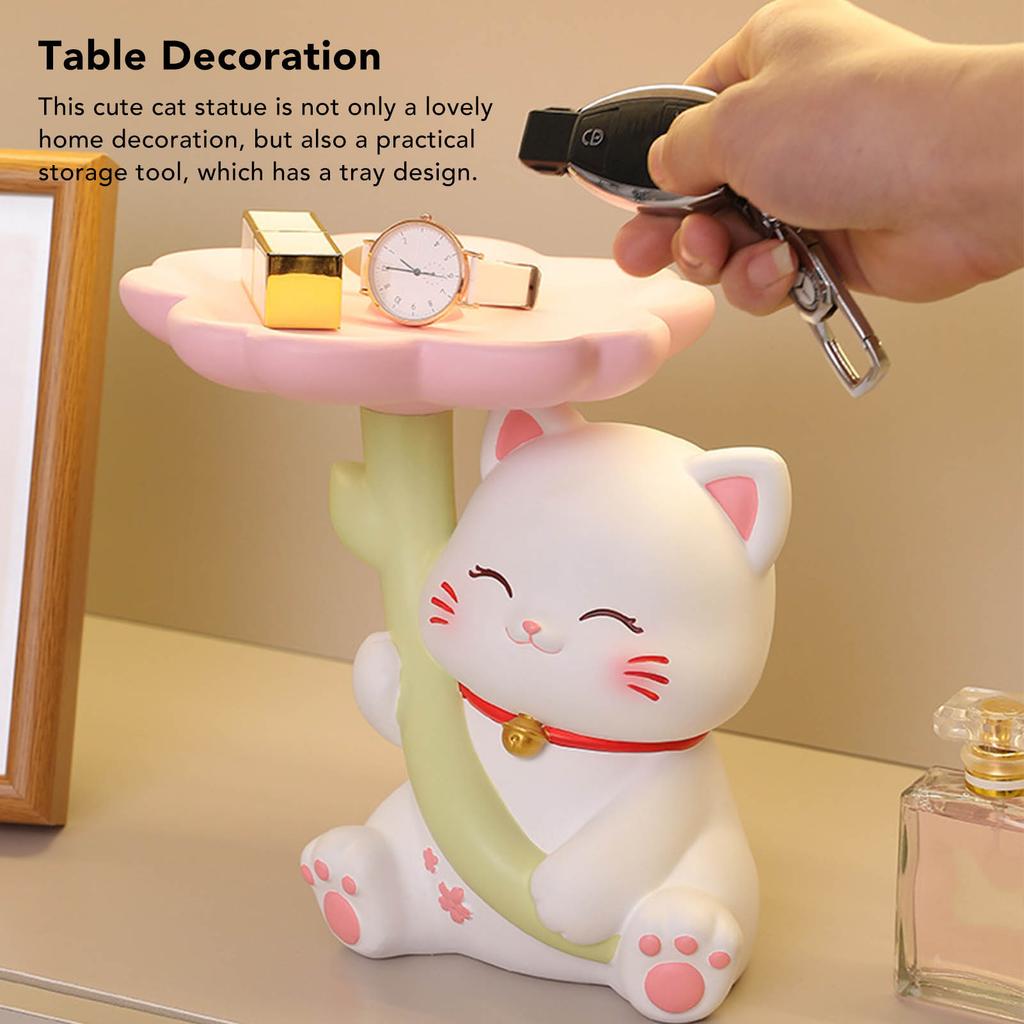 Cat Statue Storage Tray Resin Stable Base Multi Function Cute Cat Sculpture Table Decoration for Entrance