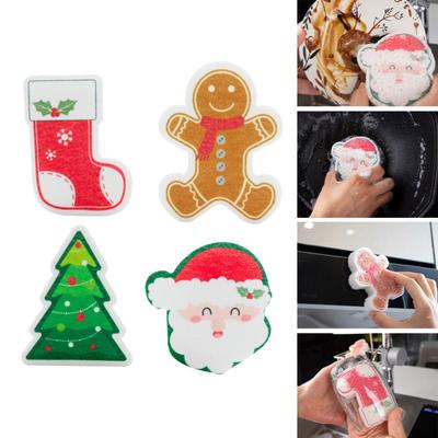 1/2/4 Stück Spülschwamm-Set Wiederverwendbare Reinigungsschwämme Überlegene Absorption Weihnachtsthema