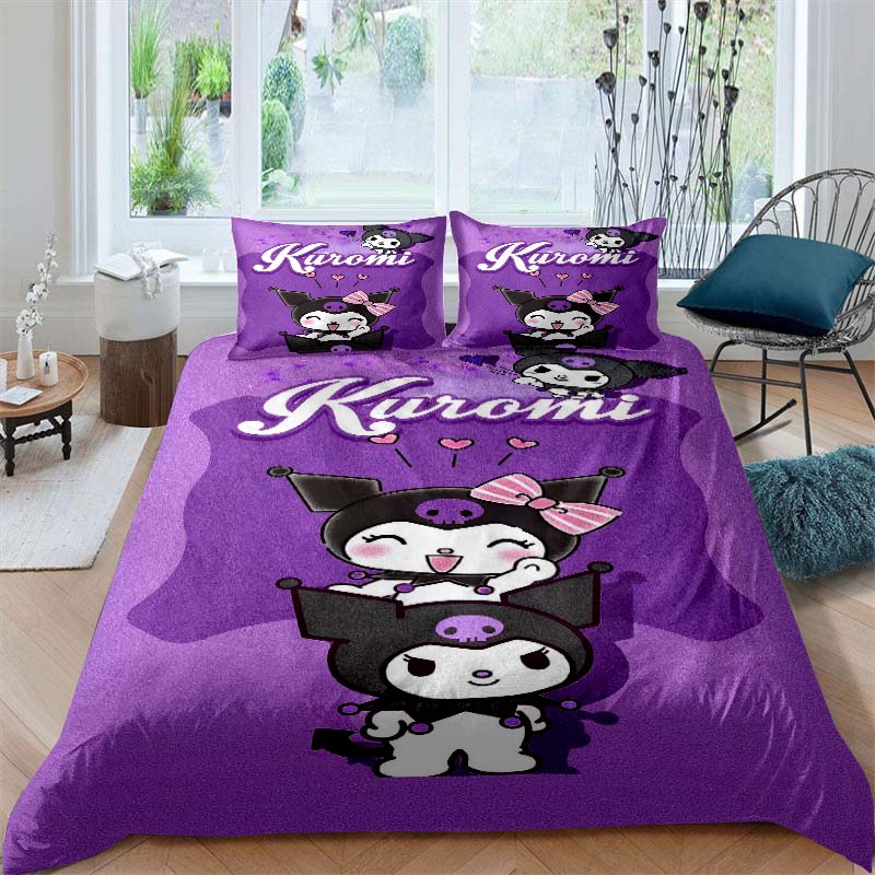 New Kuromi-themed Three-piece Bedding Set, Including Duvet Cover and Pillowcases, But Without Filling. A Great Holiday Gift.