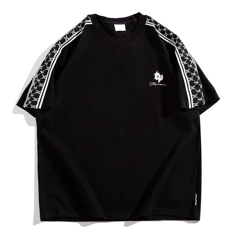 

Вафельный эластичный облегающий анти-сминаемый свободный мужской топ с коротким рукавом, модная футболка с коротким рукавом, удобная легкая футболка 3XL чёрный