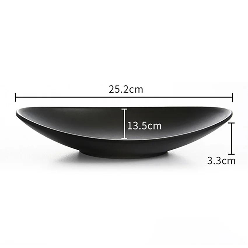 Dessert plate1Pcs Food Dishes Deep Plate Oval Ingot Plate Frosted Black Hotel Seafood Sushi Plate Imitation Porcelain Tableware