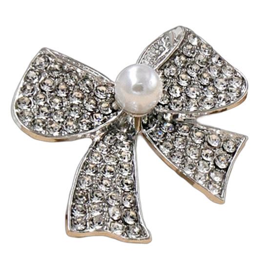 Women Decorative Pin Brooch Pin, 3D Bow Design with Imitation Pearl, Long-lasting Strong Buckle Badge for Coats Shirts Bags Accessories
