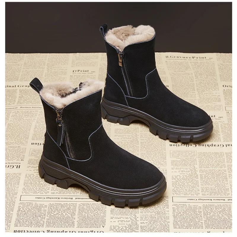 Fashion Women's Furry Edge 2024 Autumn and Winter New Item Solid Color Side Zipper Thick Sole Anti Slip Warm Cotton Shoes Snow Boots