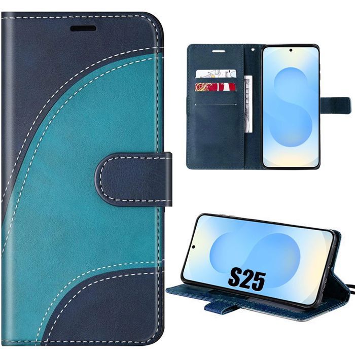 Protective Case - BOOLING - Samsung Galaxy S25 - Synthetic Leather - Shockproof - Two-tone Blue