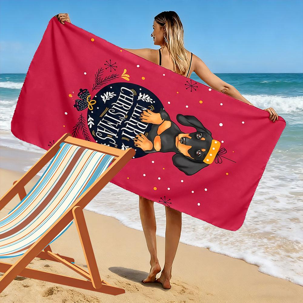Dashing pup festive cheer Print beach towel, quick drying, suitable for travel, outdoor sports, jogging, the beach and swimming, gift