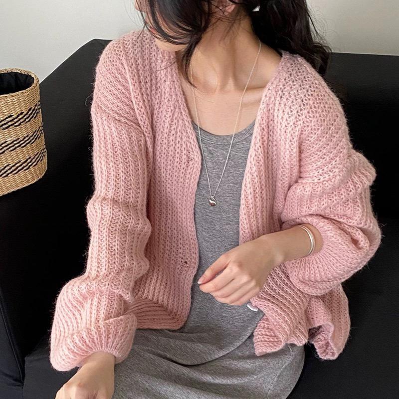 

DIMANAF 2025 Весенний однотонный кардиган для женщин, однотонные свитера, вязание, базовая мода, свободный свитер с круглым вырезом One size