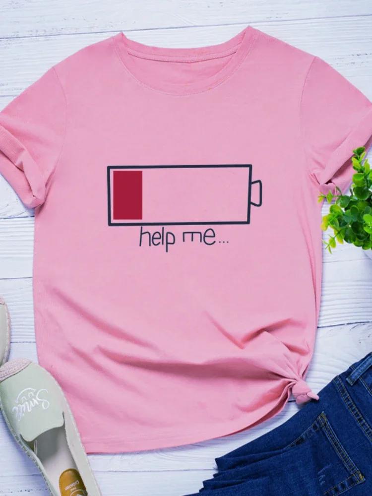 Pomozte mi dobít Tisk Dámské tričko s krátkým rukávem O-výstřih Volné Dámské tričko Dámské Módní Tričko Topy Oblečení Mujer