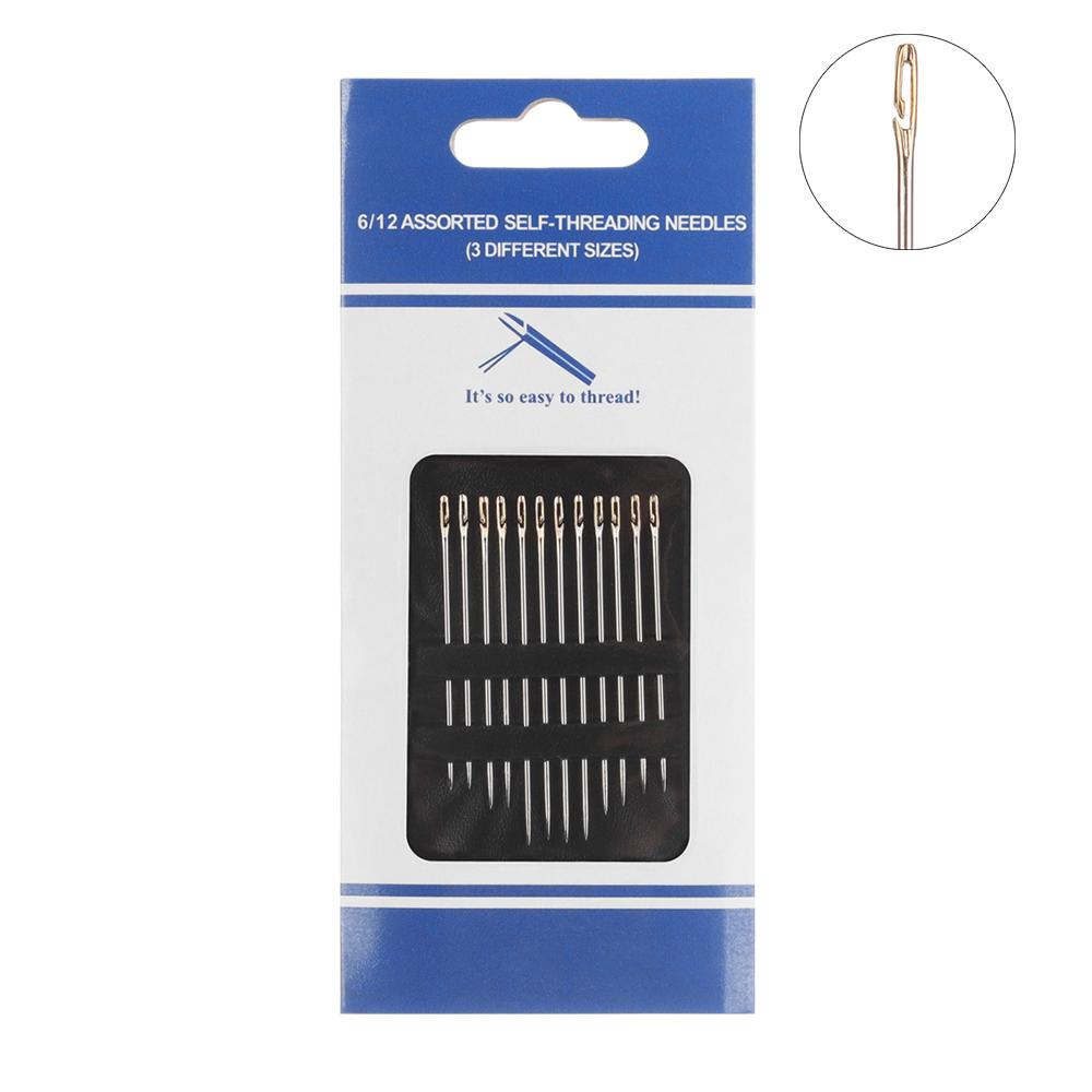 Mini Stainless Steel Household Needlework Wooden Needle Case Self Threading Needles Hand Sewing Needles Embroidery Sewing Tools