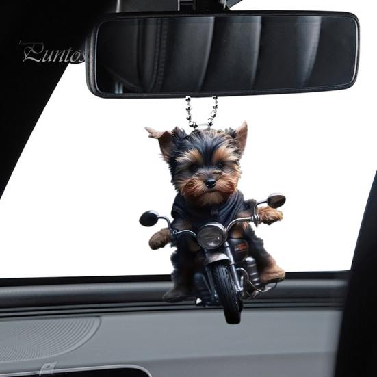 Akrylátový prívesok do auta Šteniatko jazdí na motocykli Závesný prívesok so šnúrkou na uchytenie Ľahký ornament na spätné zrkadlo Prívesok so zvieratkom Interiér auta