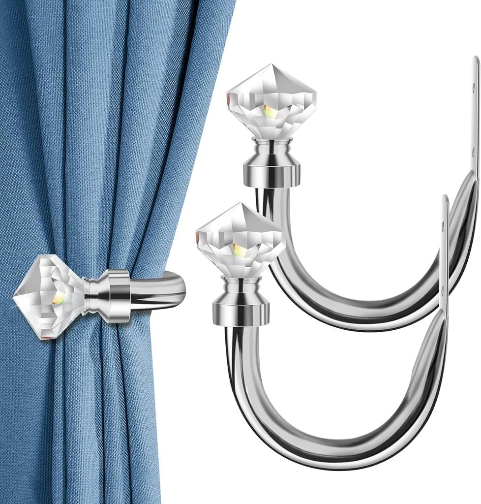 Crystal Curtain Holdbacks 2pcs, Metal Curtain Tieback Pull Back for Wall, Heavy Duty Side Holders Tie Backs for Drapes Drapery Window Home Decoration