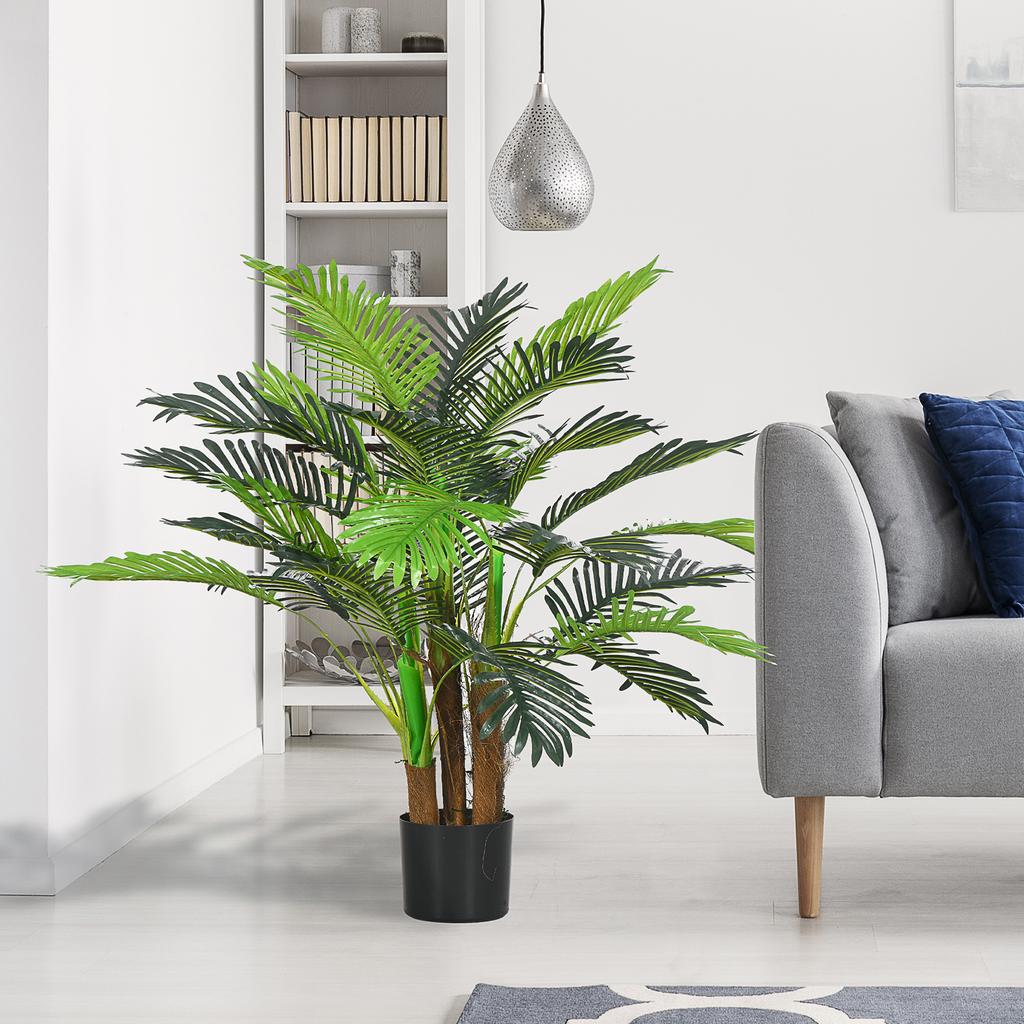 Artificial Palm Tree, 1 M, Realistic Branches, Decorative Plant, Plastic, with Pot, Brown+Green