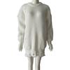 Women's Autumn/Winter Solid Color Ripped Knit Sweater Dress - Round Neck, Long Sleeve, Mid-Length Pullover