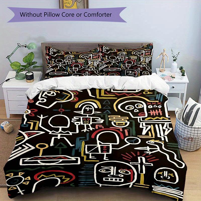 3Pcs Abstract Art Print Printed Bedding Set, Breathable And Soft, Machine Washable, Christmas Gift, Suitable for Bedroom Decoration, 15169