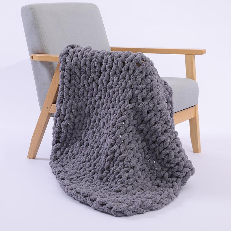 Knit Throw Blanket 20" X 25",Hand Made Large Chenille LoopBYarn Fluffy Throws for Couch Bed, Big Crochet Thick Woven Blanket
