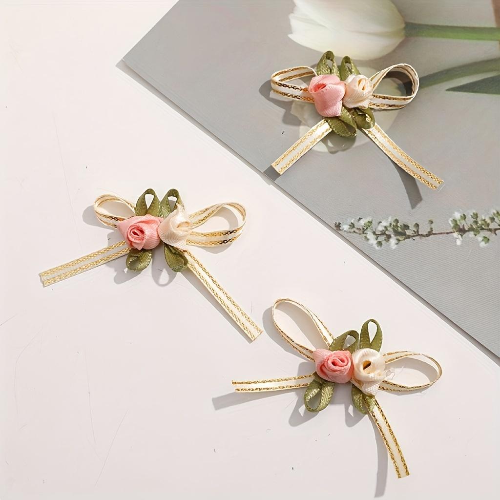 50pcs Elegant Rose Bows with Floral Accents, Mixed Colors for DIY Crafts & Gift Wrapping - Ideal for Weddings, Holidays, Birthdays & Home Decor