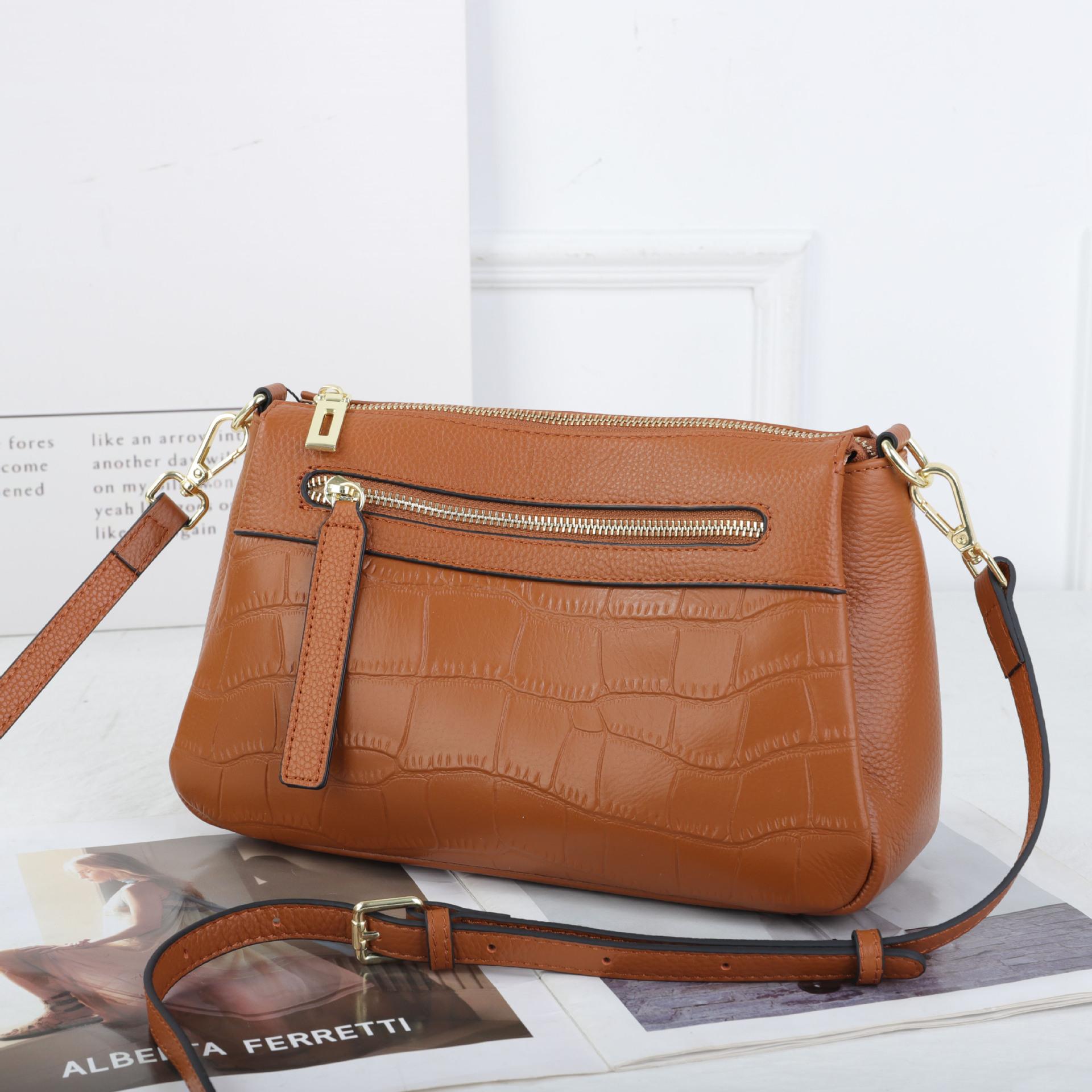 Women s Commuter Minimalist Crossbody Bag Top Grain Cowhide Multi-pocket Main Compartment Shoulder Bag Ste Pattern Small Bag 27 x 10 x 17 cm 7780₽