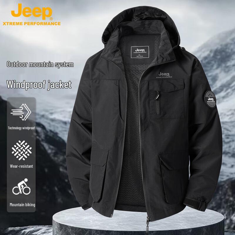 JEEP Unisex Hooded Multi-Pocket Windbreaker Jacket 2XL