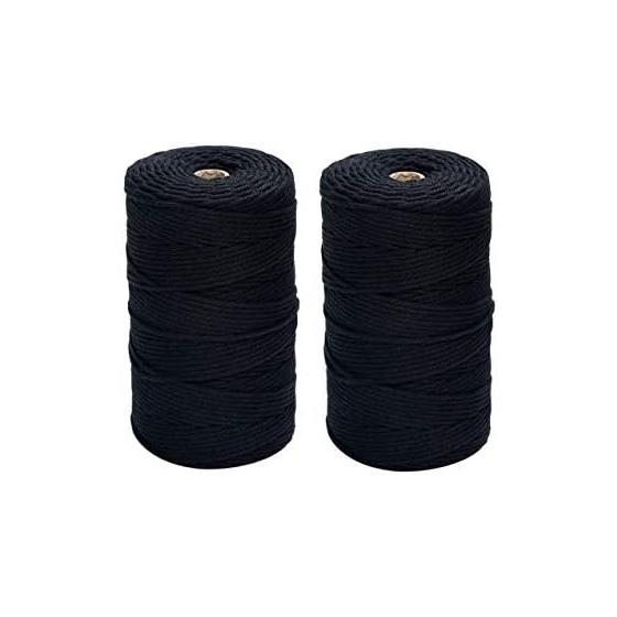 Natural Cotton Macrame String Cord Rope 3mm Cotton String DIY Macrame Knitting Set of 2 Gany (Black, 200m x 2 pieces)