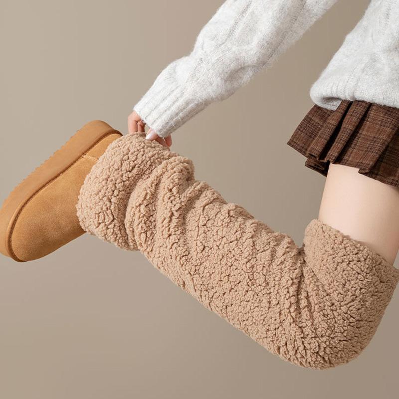 1Pc Sock Covers Warm Plush Comfortable High-top Soft Coral Fleece Thicken Knee Pad