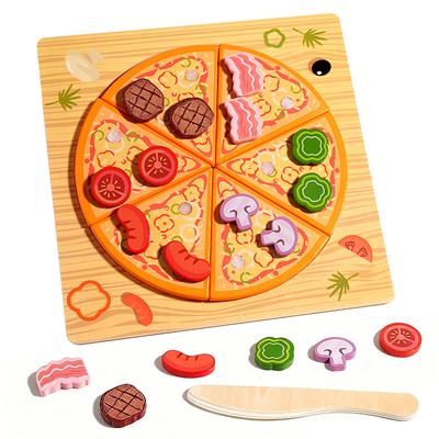 Simuliertes Holz-Pizza-Rollenspiel-Küchenspielzeug Spielhaus Schneiden von Lebensmitteln Rollenspiel Soziales Spiel für Kinder Geschenke für Jungen Mädchen