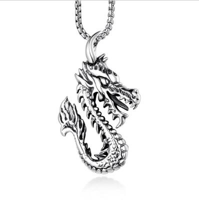 Retro Exaggerated Domineering Titanium Steel Chain Flame Dragon Necklace, Chinese Style Jewelry, Hip Hop Popular