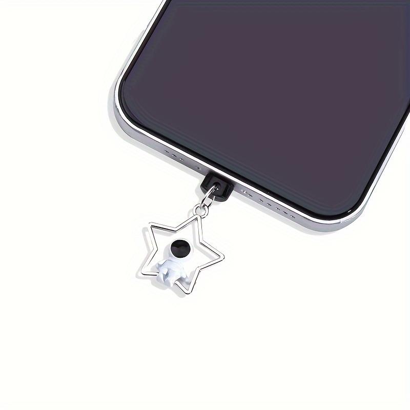 2 pièces Bouchon anti-poussière pour téléphone portable DIY Stéréo Astronaute Étoile Lune Pendentif Téléphone portable, Décorations de téléphone portable