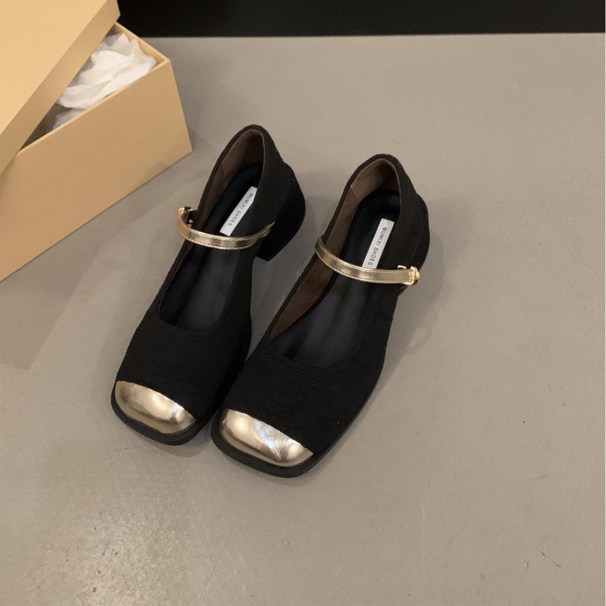 

WomenFashion Square Toe Женская мода Туфли Мэри Джейн Мягкая подошва Балетки Роскошные женские брендовые босоножки на каблуках с мелкой пряжкой 35 чёрный