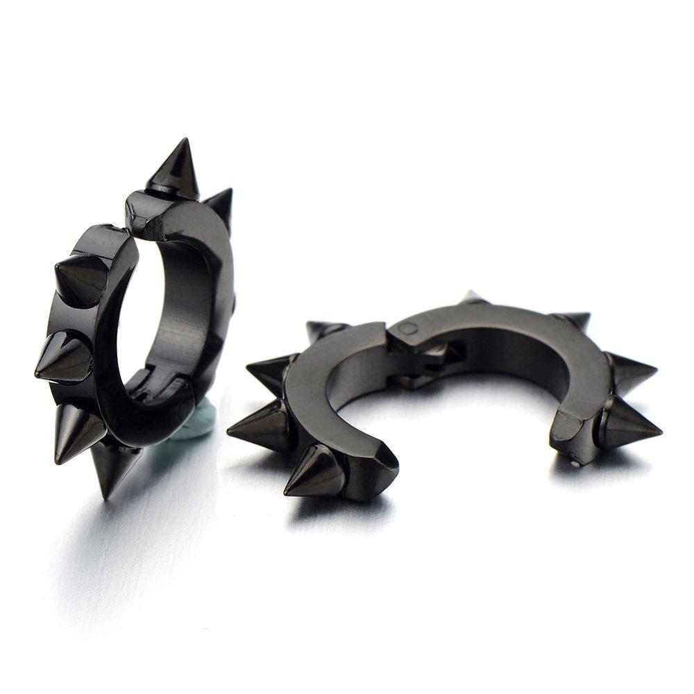 2pieces Punk Titanium Steel Ear Clip Earrings For Men Women Print Pattern Black No Pierced Fake Ear Circle New Pop Jewelry