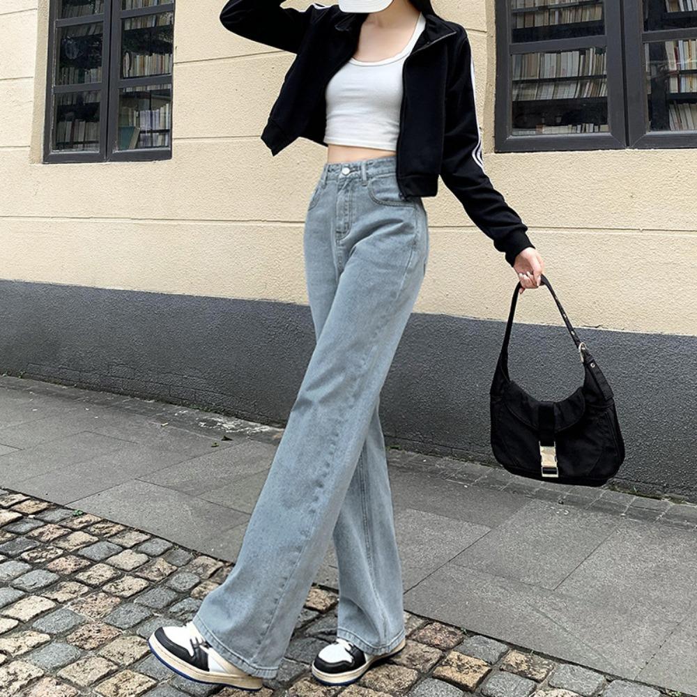 Autumn and Winter New High-waisted Wide-leg Denim Trousers Women's Loose High and Thin Casual Versatile Mopping Jeans