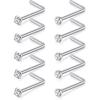 Ensemble de 10 Anneaux de Nez, Clous Zirconia/Diamant, Acier Chirurgical, Unisexe, 2 Styles, 7mm, Ton Argent
