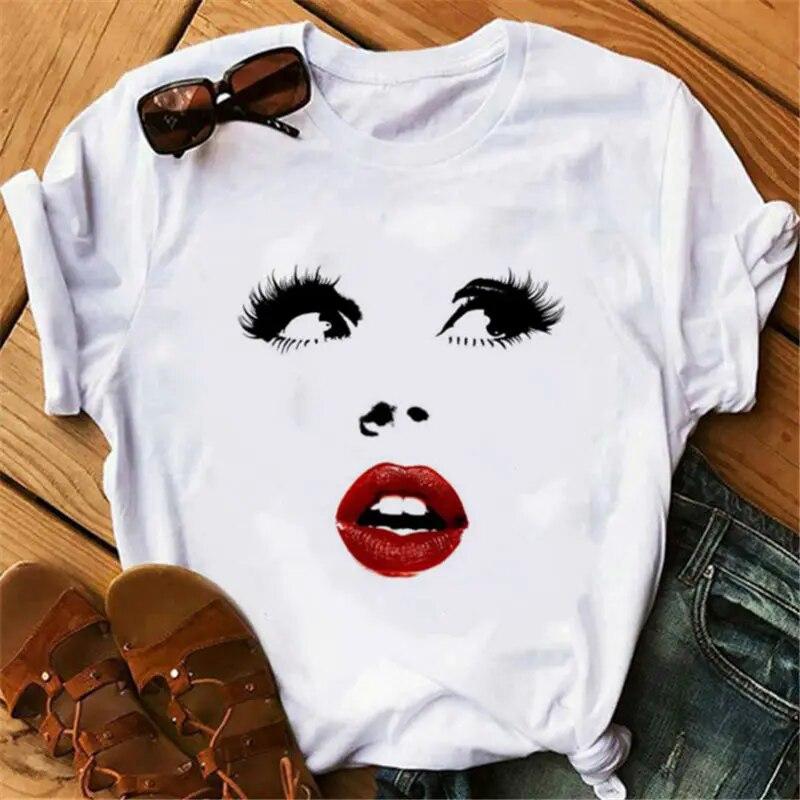 90 -х эстетические ресницы принты Tshirt Women Harajuku повседневная футболка Femme — фото 11