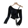 Sweet & Spicy Korean One-Shoulder Drawstring Long-Sleeve Slim Fit Women's T-Shirt - Autumn Collection