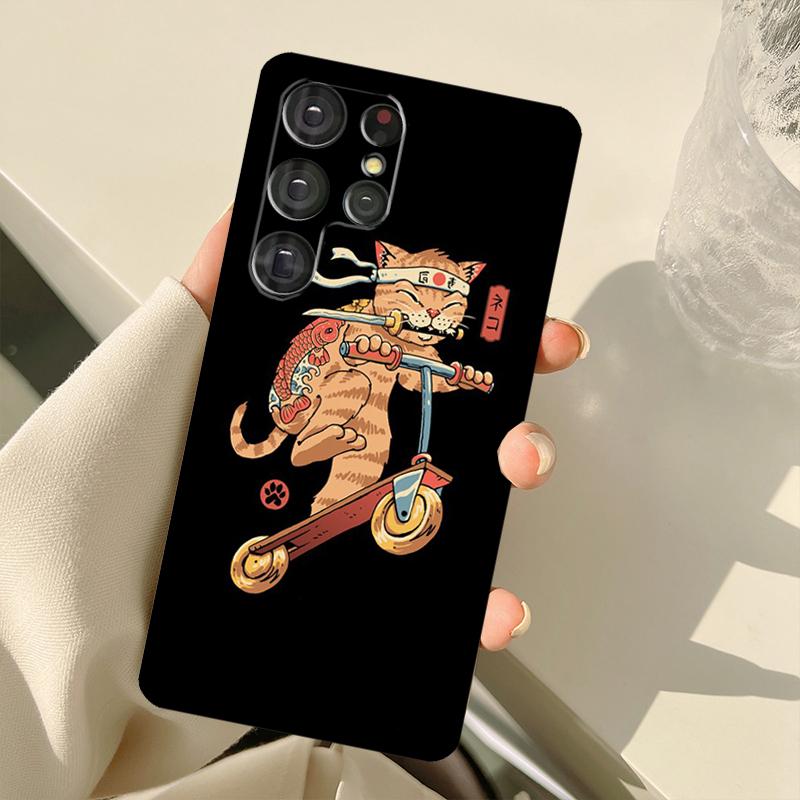 Ukiyo-e Samurai Cat Neko Ramen Case For Samsung Galaxy S23 Ultra S21 S22 S24 S25 Ultra S9 S10 Plus S25 FE S20 FE Back Cover