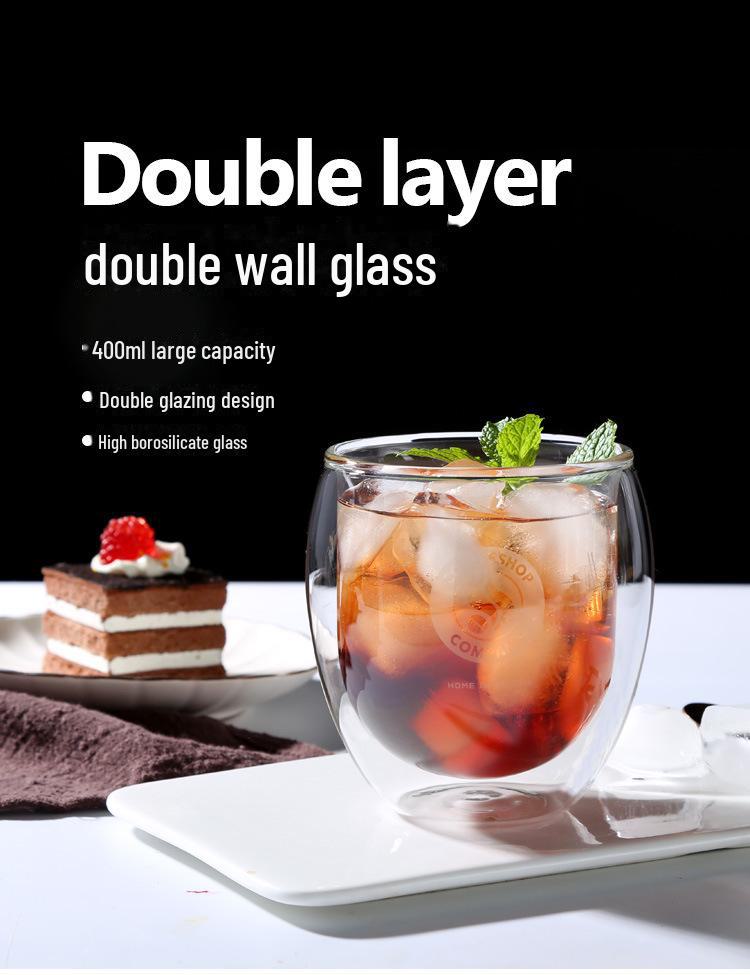 Mingshangde Transparent Double-Layer Insulated Glass Coffee Cup