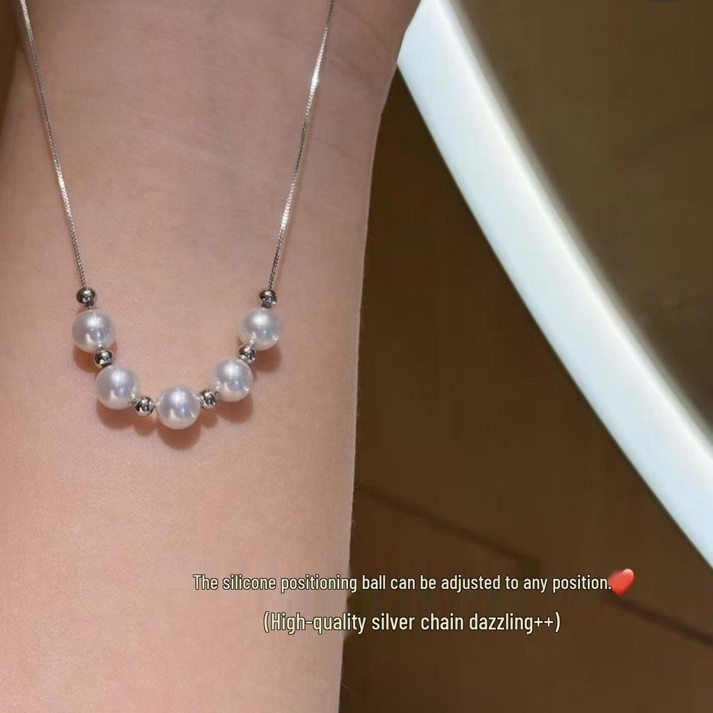 Zhuji Freshwater Pearl Necklace - Adjustable 5-Bead High-Luster Pendant, Comparable to Akoya