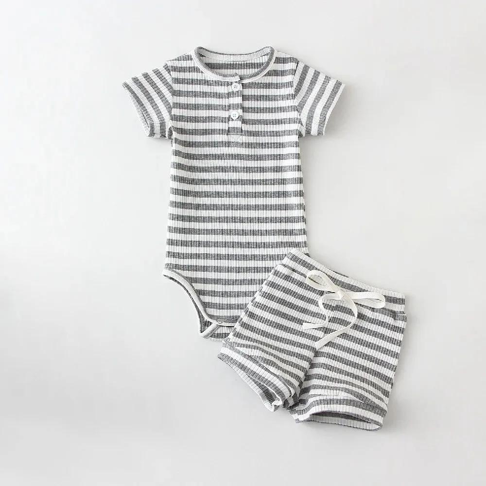 Summer Newborn Boy Clothes Cotton Short Sleeve Bodysuit + Shorts Infant Clothes Suit