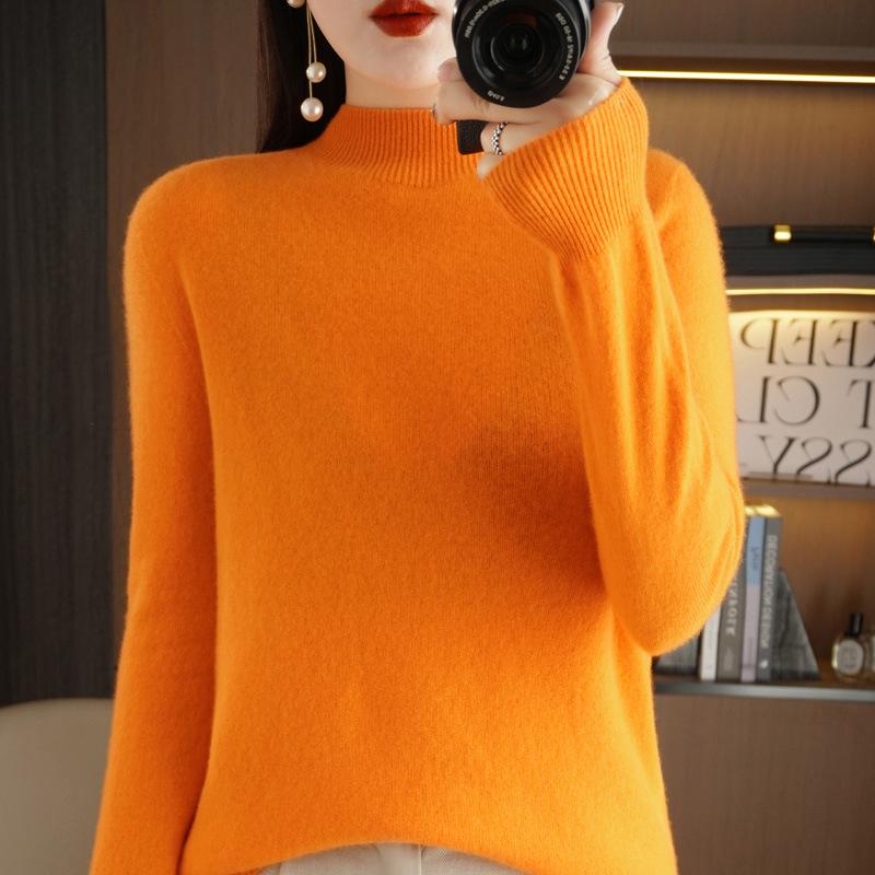 Rollkragenpullover aus Wolle für Damen Herbst und Winter Schlicht und vielseitig Lockerer Pullover Unterziehshirt