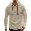 T-shirt con cappuccio da uomo Primavera Estate Lino tinta unita Casual Bottoni Manica lunga Sottile T-shirt Uomo