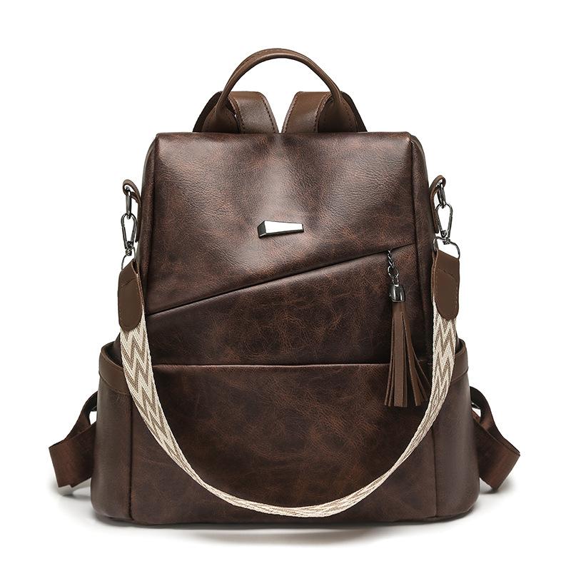 PU Backpack Women's Large Capacity Tassel Backpack Lightweight Multi-function Shoulder Bag