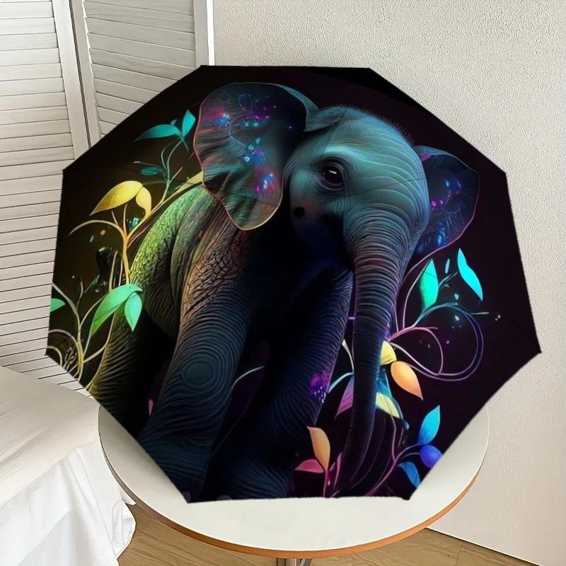 

1pc Colorful Elephant Artwork Umbrella with Plastic Handle,Suitable for All Seasons Home Travel Outdoor UmbrellaDD035